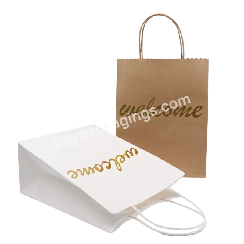 China Supplier Cheap New Gold Stamp Shopping Kraft Bags Twisted Paper Bag Handle