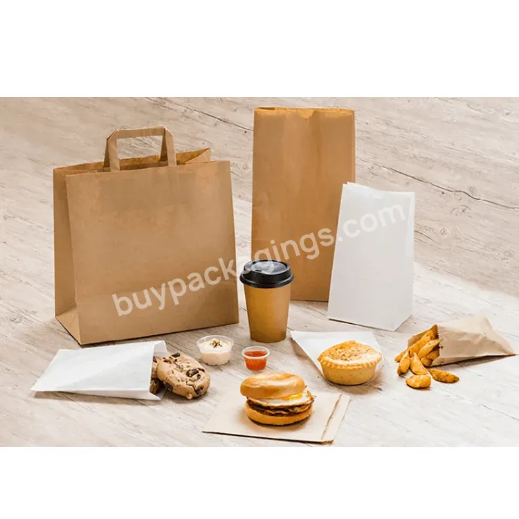 China Supplier Wholesale Thank You Cake Grocery Retail Biodegradable Kraft Bag With Handle Food Takeaway Paper Bags