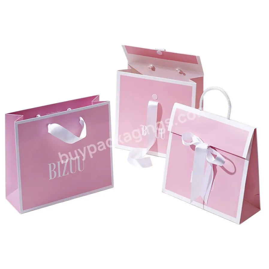 China Supplies Custom Printed Logo Pink Birthday Party Wedding sacola de papel Goodies Bag Saco Embalagem