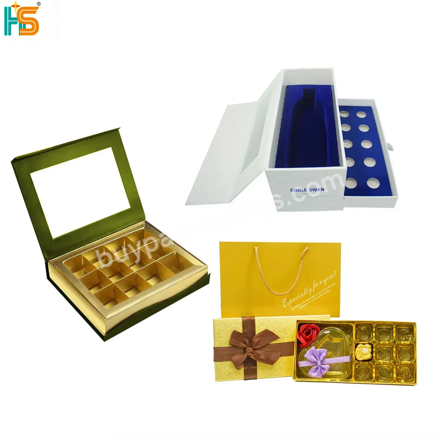 China Wholesale Clear Pvc Window Wine Rigid Box Custom Ribbon Bows Grid Divider Gift Boxes For Flowers And Chocolates