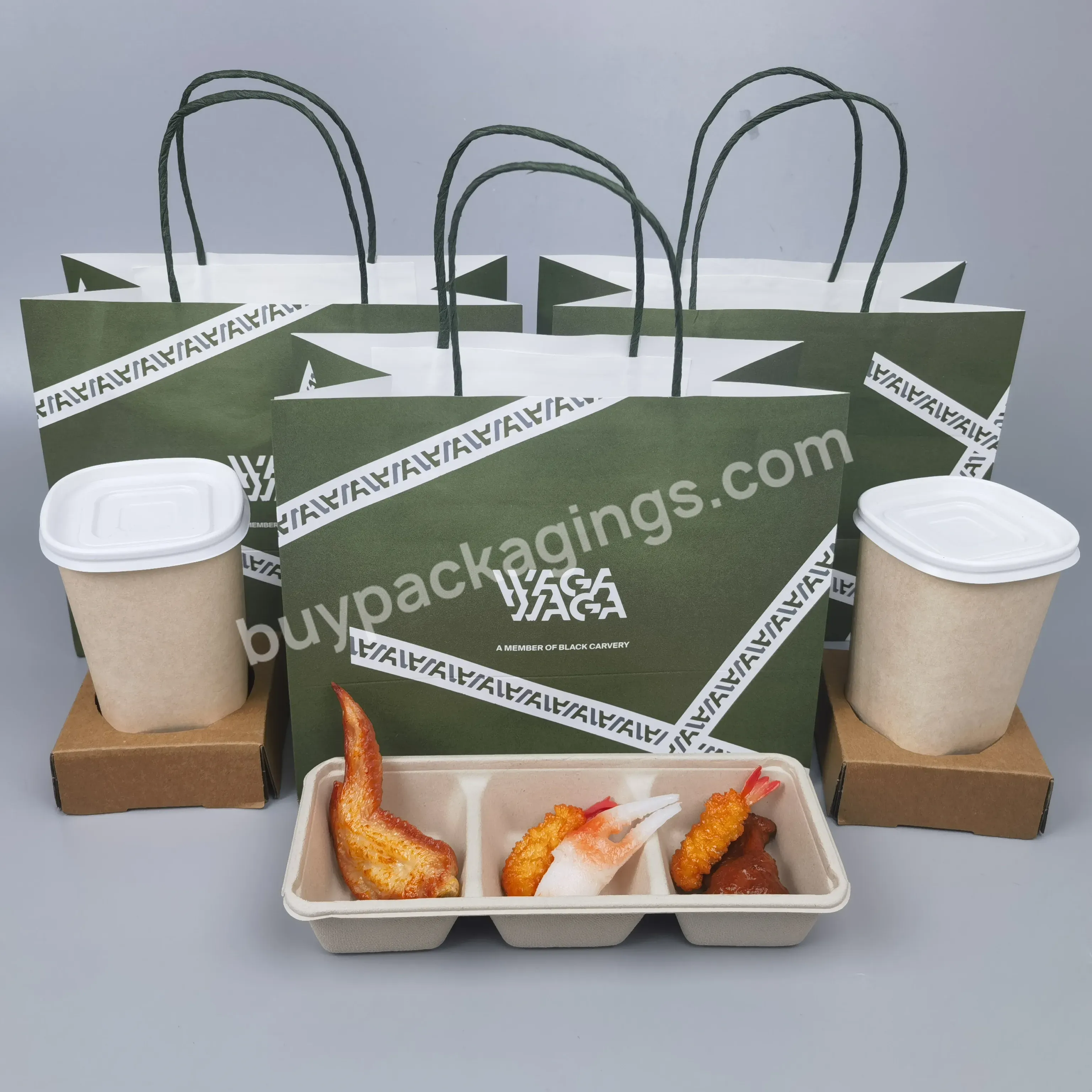 Chinese Supplier Customized Paper Bag Tray Paper Cup Full Tray Color Printing Take-away Packaging Combination