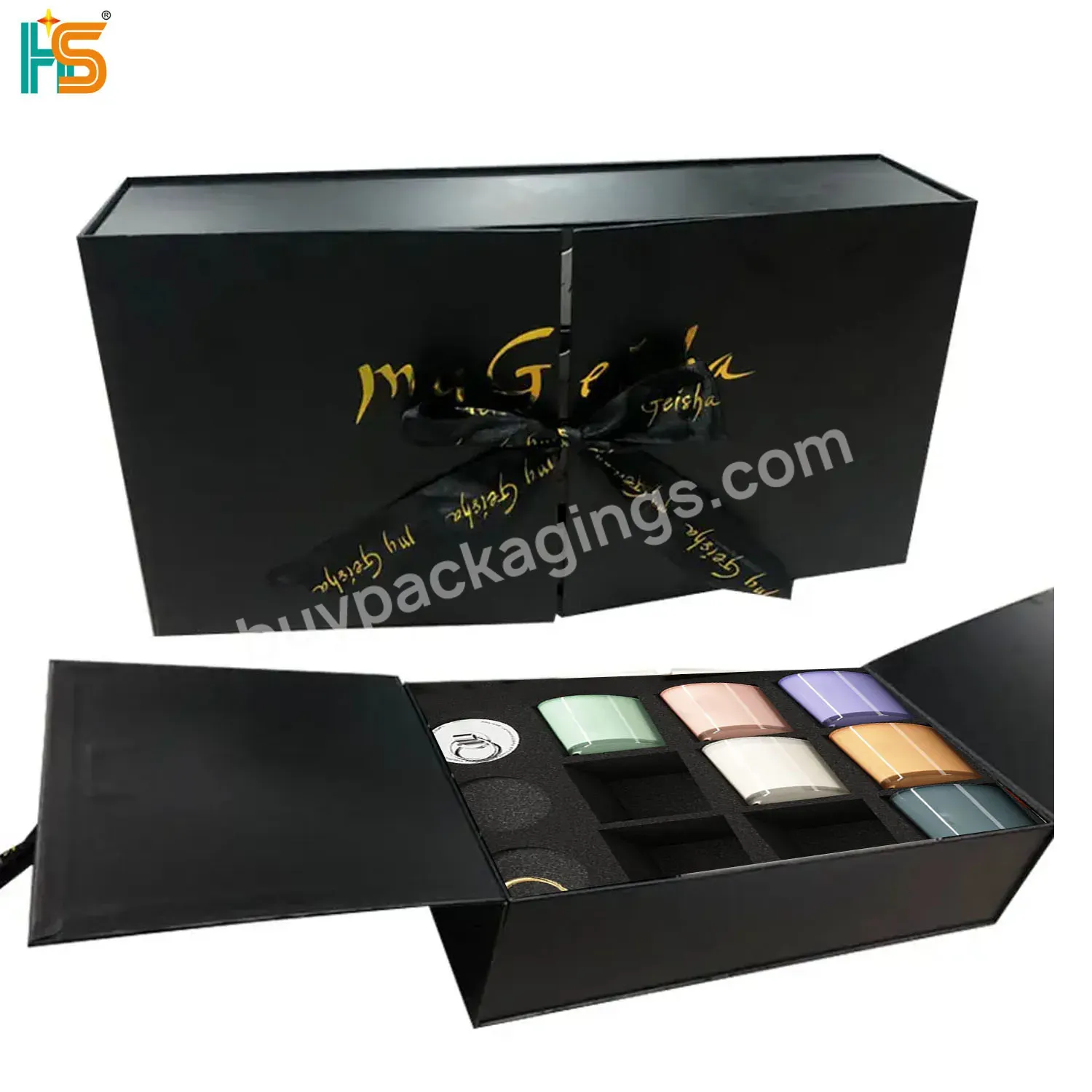 Christmas Gift Rigid Packaging Boxes Double Door Luxury Candle Gift Box With Ribbon