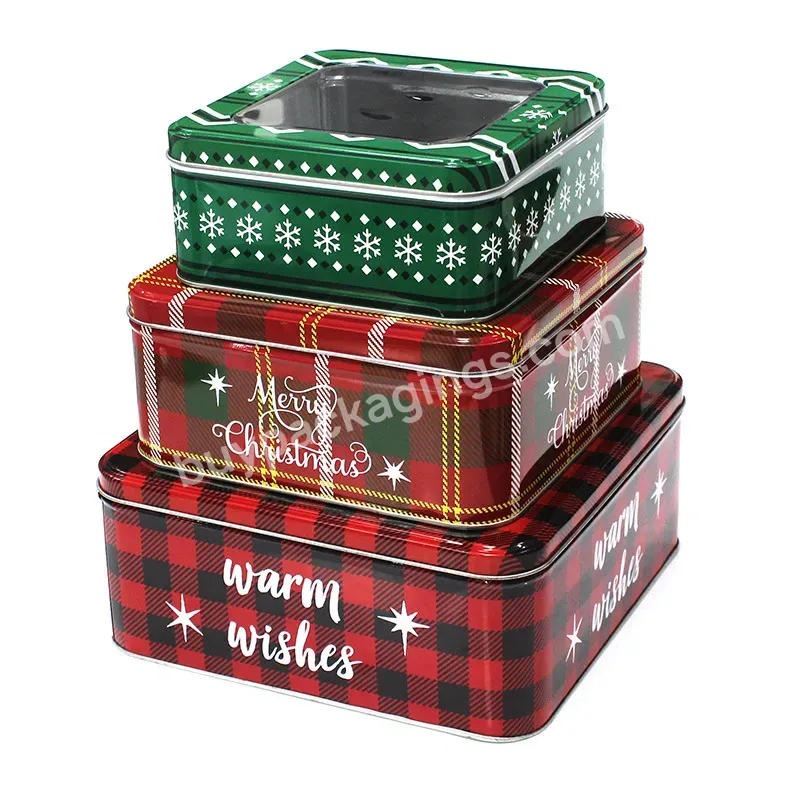 Christmas Santa Cookie Holiday Tins Candy Tin Boxes Xmas Tinplate Box Rectangle Shape Custom Tin Box