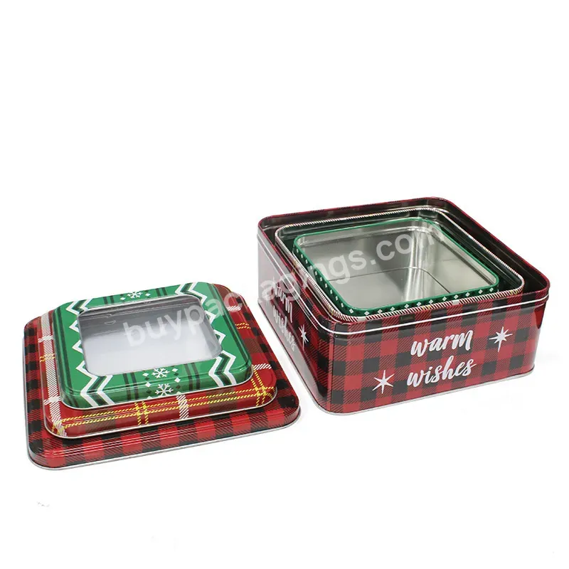 Christmas Santa Cookie Holiday Tins Candy Tin Boxes Xmas Tinplate Box Rectangle Shape Custom Tin Box