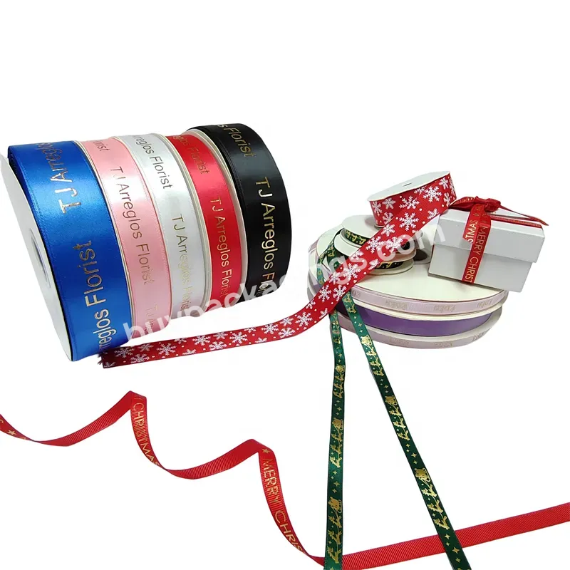 Christmas Satin Ribbon 2.5 Cm Wide Satin Gift Christmas Gift Silk Ribbon Roll With Gold Foil Printed