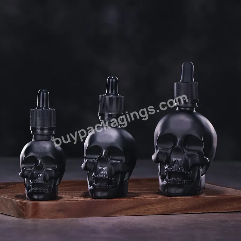 Classic Skull Shaped Vermouth Glass Dropper Bottle 1oz 2oz 120ml 30 Ml 60 Ml Frosted Black Skull Beard Oil Bottle Paper Box