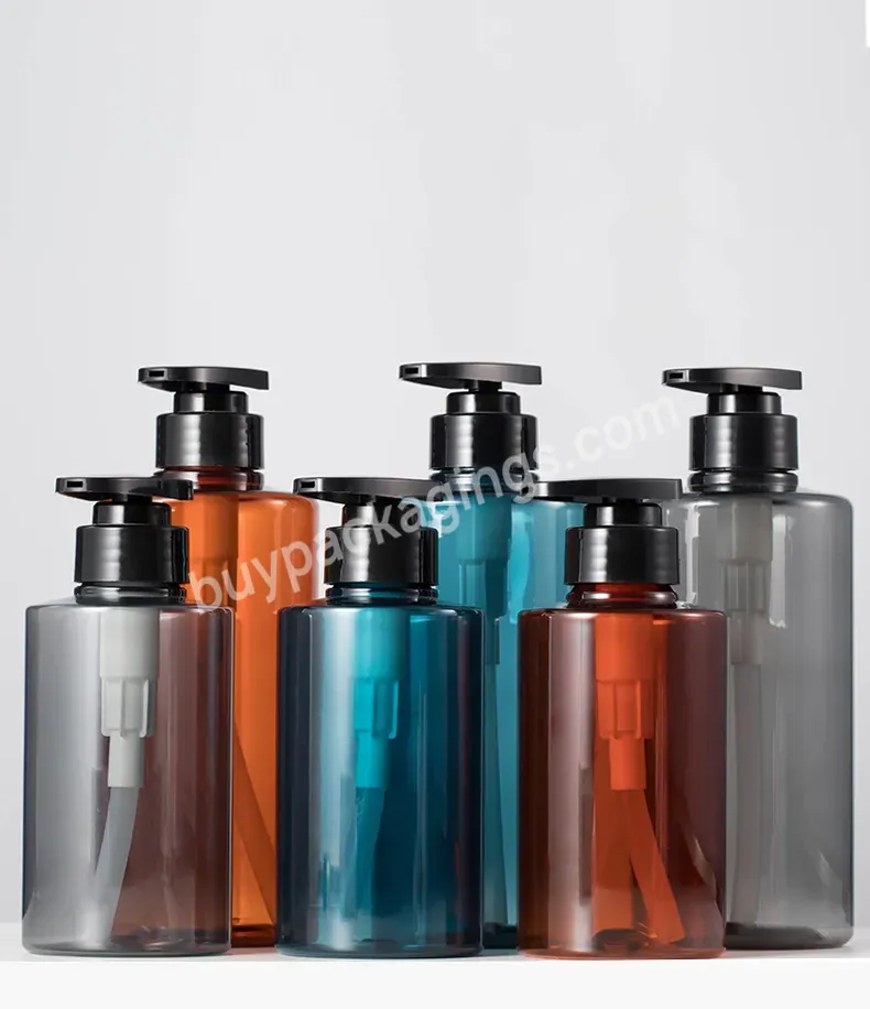Classy Round Clear 300ml 500ml 10oz 16oz Plastic Pet Shampoo Bottle With Black Pump Gray/brown/blue Bottle Body