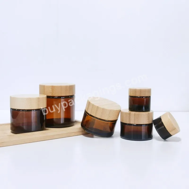 Clear Amber 10ml 20ml 50ml 60ml 80ml Glass Cream Jars With Bamboo Cover Glass Jar With Bamboo Lid - Buy Glass Cream Jars With Bamboo Cover,Glass Jar With Bamboo Lid,Amber Cream Glass Jar.