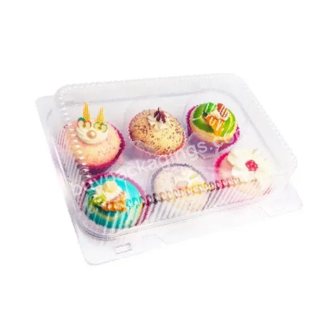 Clear Clamshell Disposable Bakery Plastic Hinged Pet Blister 6 Hole Cupcake Container Boxes With Lid