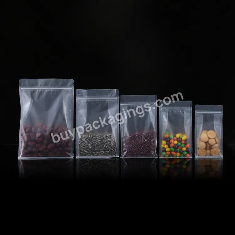 Clear Eight-side Sealed Frosted Food Packaging Biscuit Square Bottom Stand Up Bag Self-supporting Packing Ziplock Bags With Tear