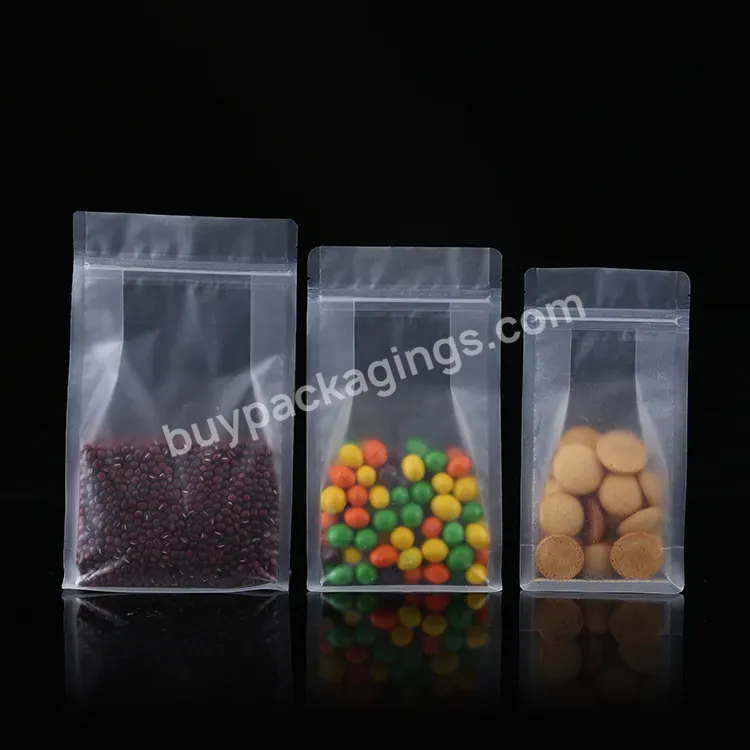 Clear Eight-side Sealed Frosted Food Packaging Biscuit Square Bottom Stand Up Bag Self-supporting Packing Ziplock Bags With Tear