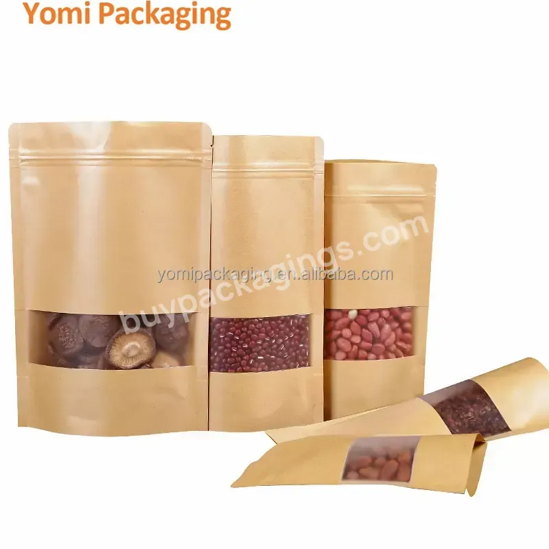 Clear Front Brown Kraft Paper Zip Lock Plastic Package Bag Doypack Stand Up Pouch Mylar Bag Reclosable Nuts Food Packaging