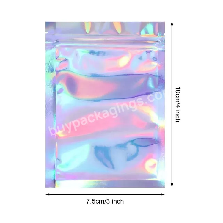 Clear Front Custom 3 Side Zip Bags Waterproof Resealable Mylar Holographic Packaging Pouch Sachet