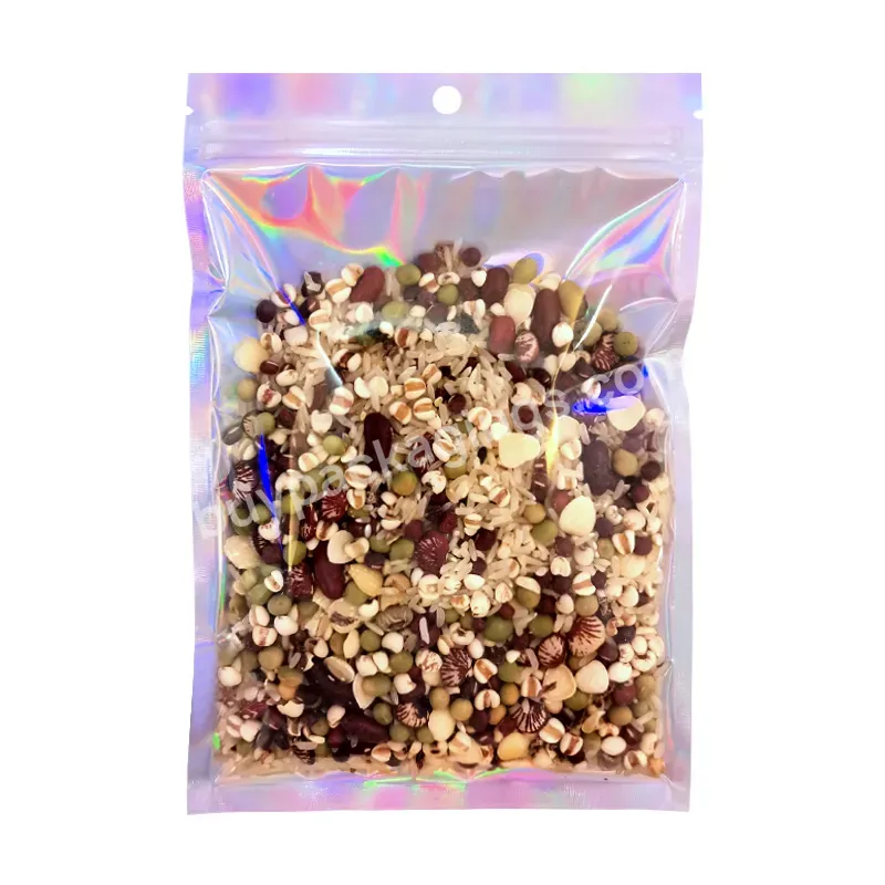Clear Front Resealable Holographic Mylar Bags Seed Bag Packaging Bags Zip Lock Holographic