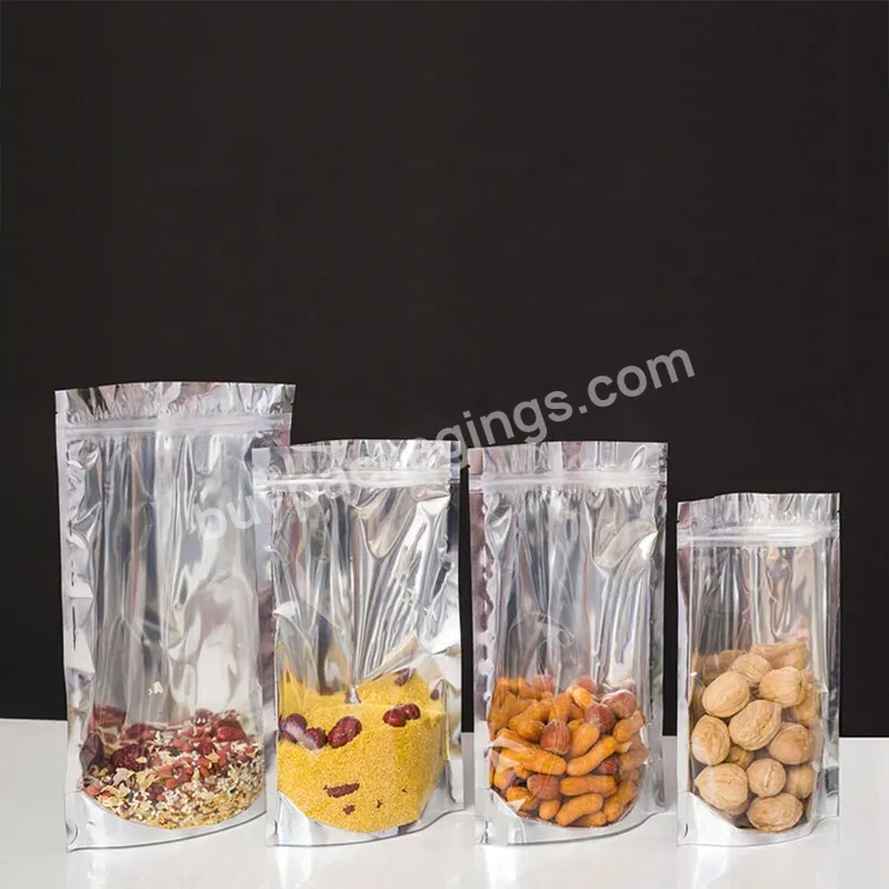 Clear Front Silver Back Stand Up Resealable Ziplock Bags Mylar Food Packaging Doypack Pouches