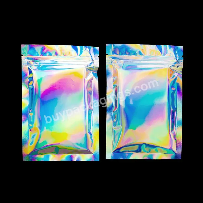 Clear Front Zip Lock Aluminum Foil Holographic Laser Film Bags Resealable Holographic Mylar Ziplock Bags