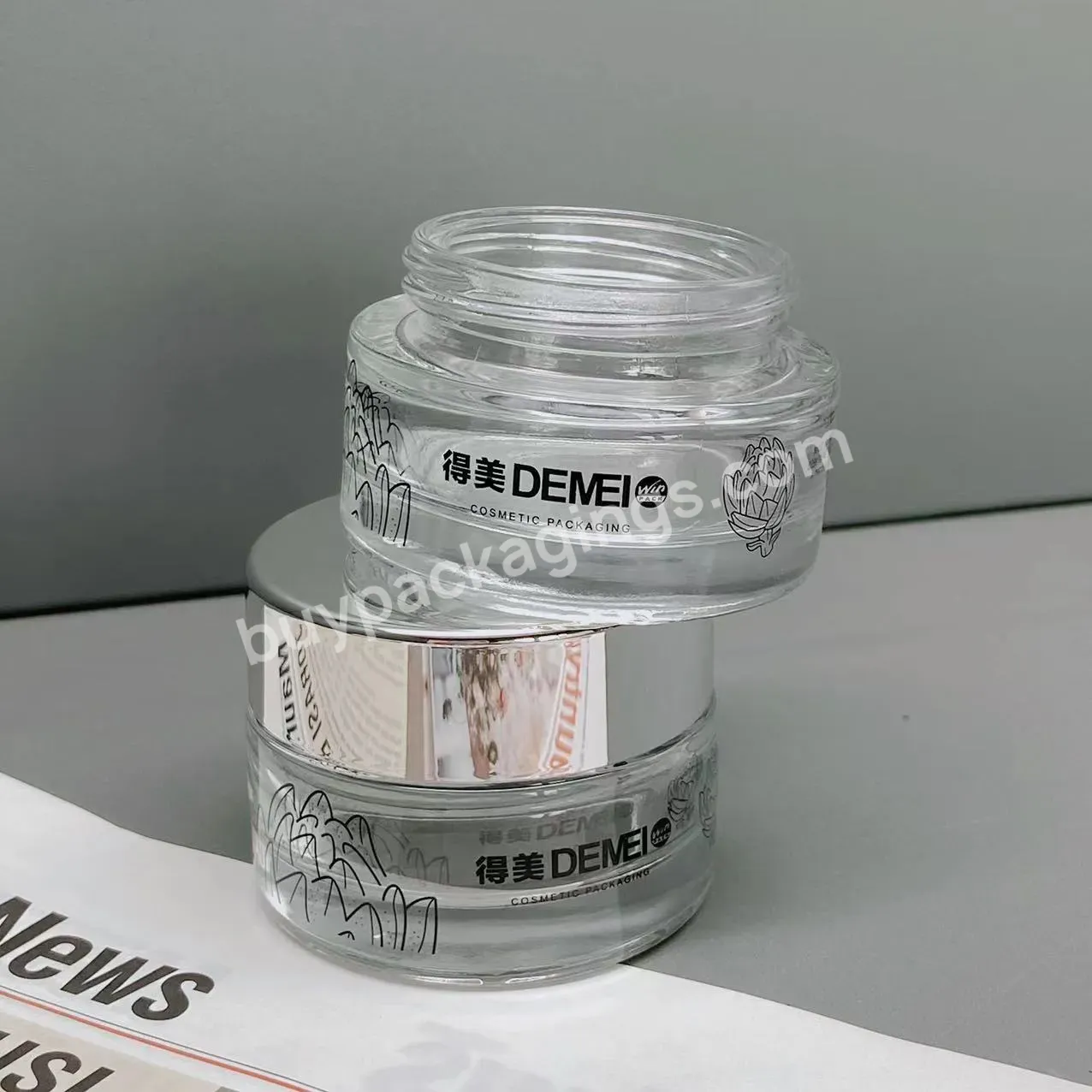 Clear Glass Jar With Thick Plastic Cap Gasket Inner Glass Cream Jar Face Mask Spot Container 30/50/100g