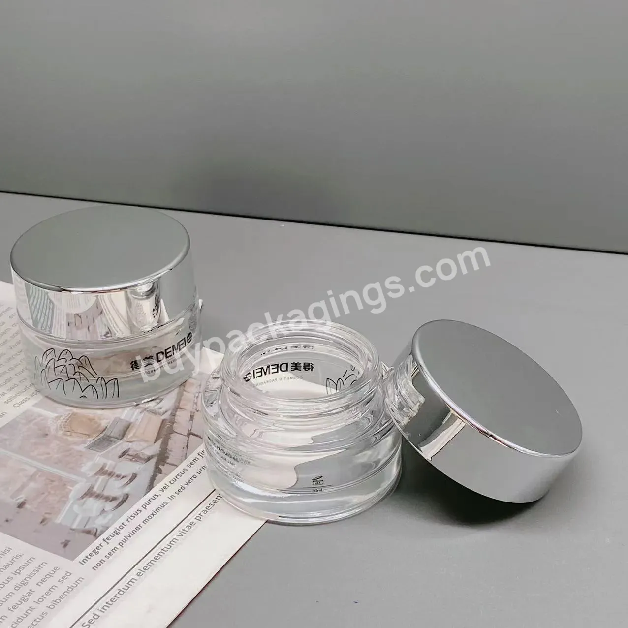 Clear Glass Jar With Thick Plastic Cap Gasket Inner Glass Cream Jar Face Mask Spot Container 30/50/100g