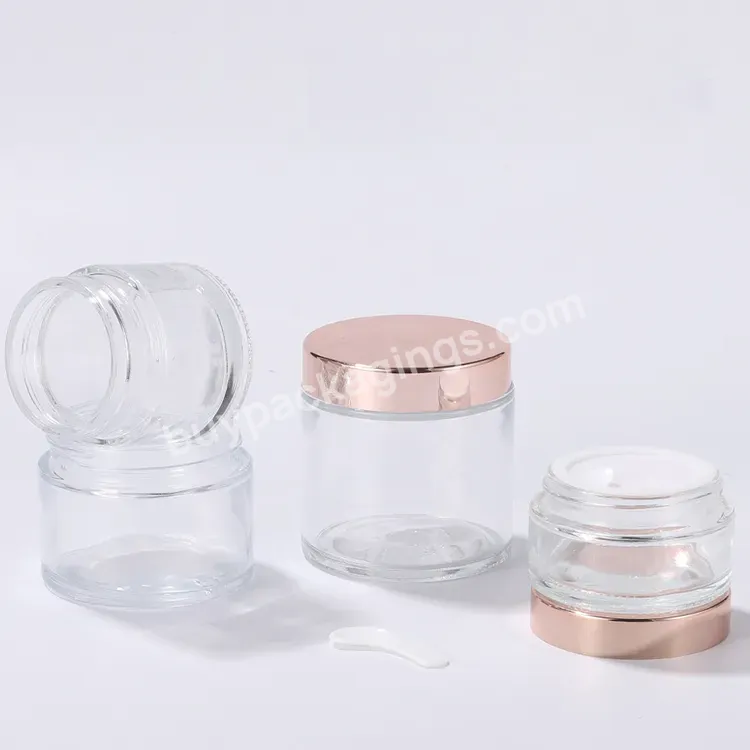 Clear Glass Jars,Clear Glass Thick Wall Cosmetic Jars W/ White Pe Lined Caps Skincare Glass Packaging With Rose Gold Lid - Buy 4 Oz Glass Jars With Lid,Glass Jars With Decorative Lids,Glass Jar With Metal Closure.