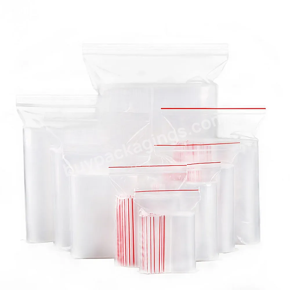 Clear Grip Self Press Seal Zip Lock Plastic Bags With Red Side Transparent Plastic Zip Lock Bag