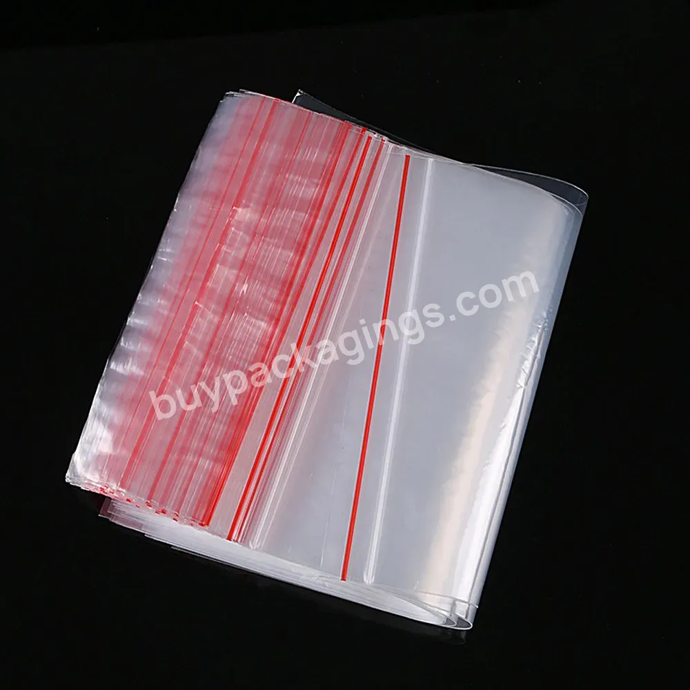 Clear Grip Self Press Seal Zip Lock Plastic Bags With Red Side Transparent Plastic Zip Lock Bag