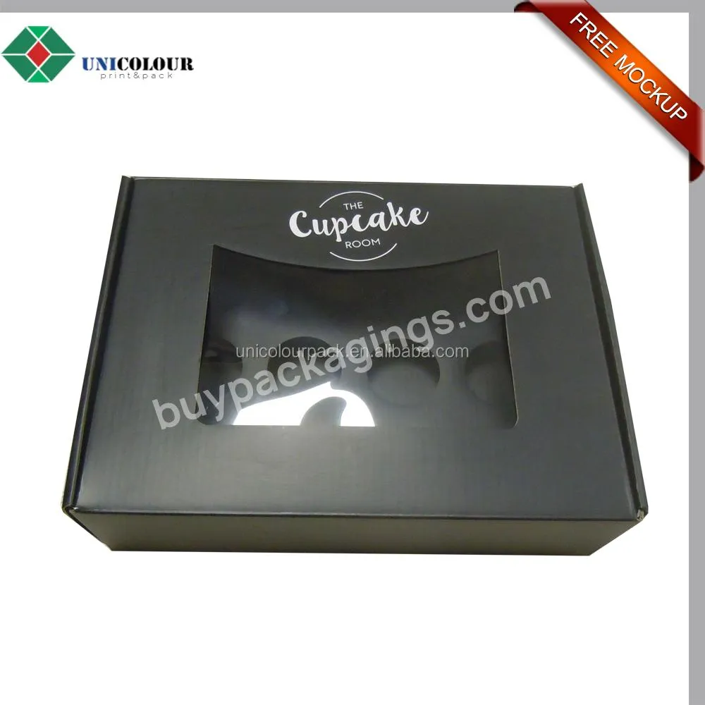 Clear Lid Cupcake Box Paper Cupcake Box Individual Custom Black Matt Clear 12 Cups High Quality Cupcake Boxes With Pvc Window