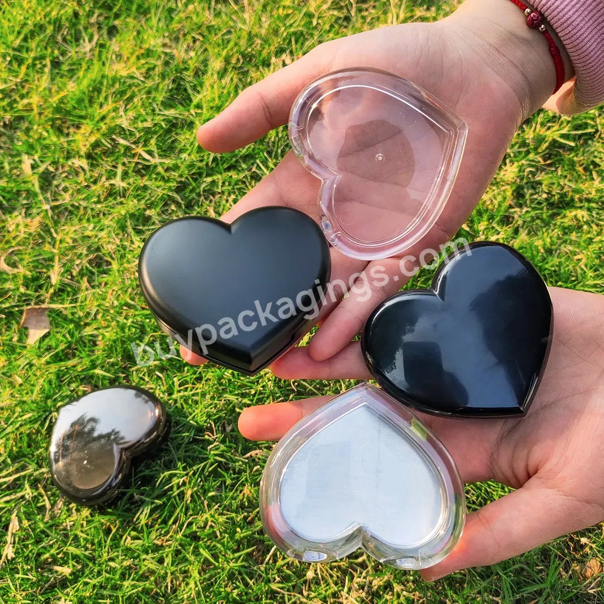 Clear Makeup Empty Transparent Heart Blush Blusher Container Heart Shaped Pan Mini Compact Powder Case