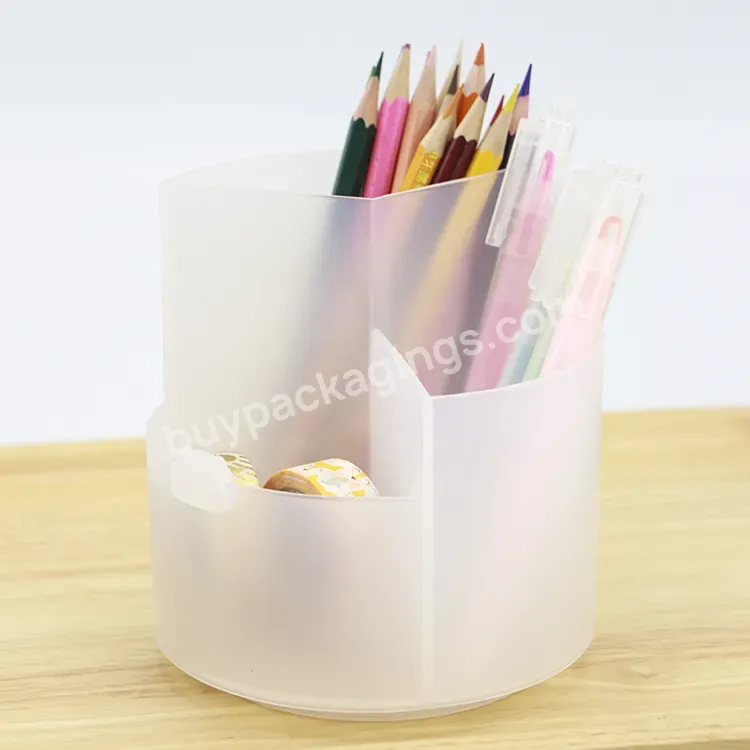 Clear Stationery Desk Drawer Organizer Transparent Pen Holder Office 3 Grid Plastic Box 360 Rotary Pencil Holder Slot