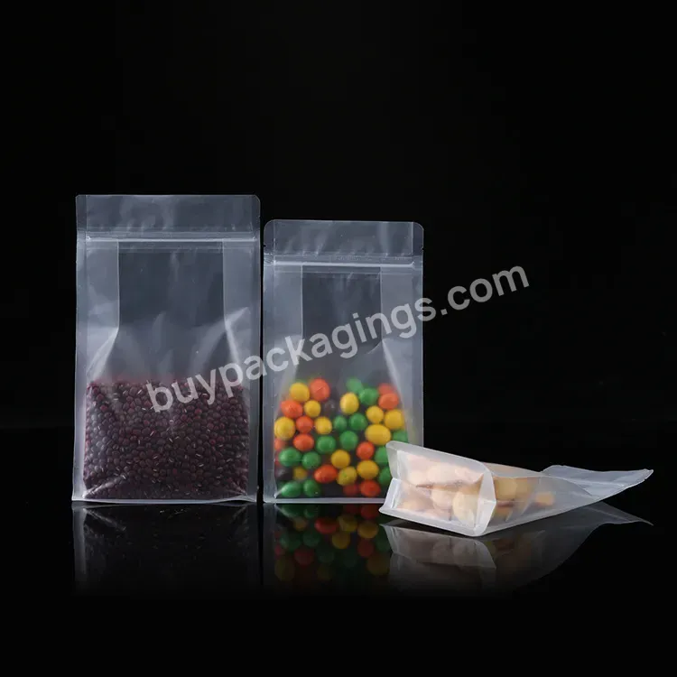 Clear Transparent Plastic Stand Up 8 Side Quad Seal Block Bottom Gusset Box Pouch Zipper Bag With Handle