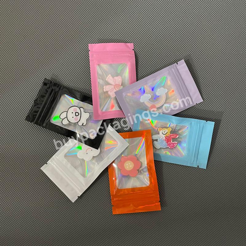 Clear Window Laser Jewelry Holographic Packaging Bag Mobile Phone Case Plastic Pouch Food Heat Seal Bag