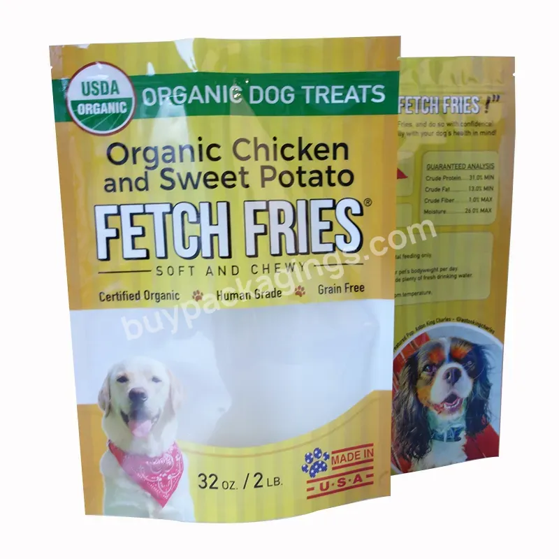 Clear Window Stand Up Zipper Pet Food Pouch Organic Dog Treats Packaging Bag With Custom Own Logo