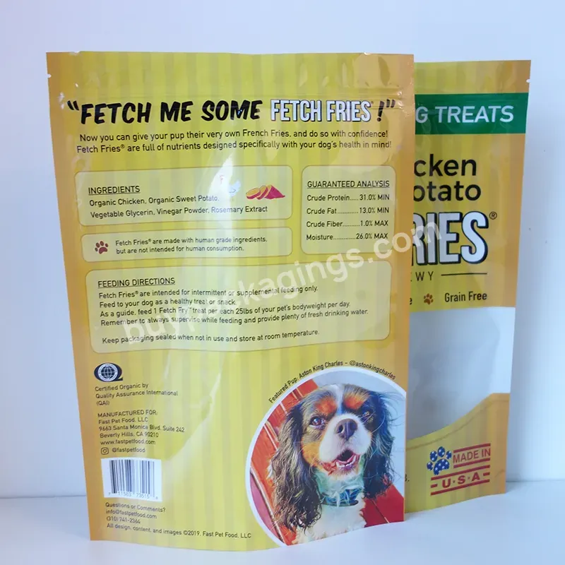 Clear Window Stand Up Zipper Pet Food Pouch Organic Dog Treats Packaging Bag With Custom Own Logo