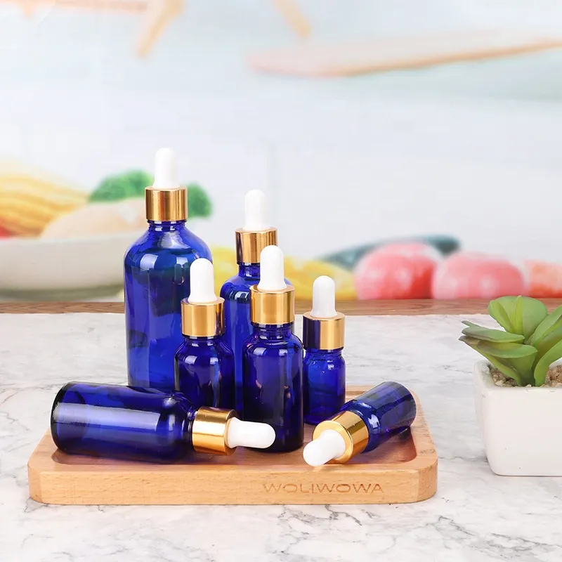 Cobalt Blue Glass Container Eye Hair Essential Oil Blue Empty Pipette Bottles For Serum