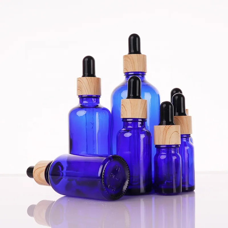 Cobalt Blue Glass Container Eye Hair Essential Oil Blue Empty Pipette Bottles For Serum