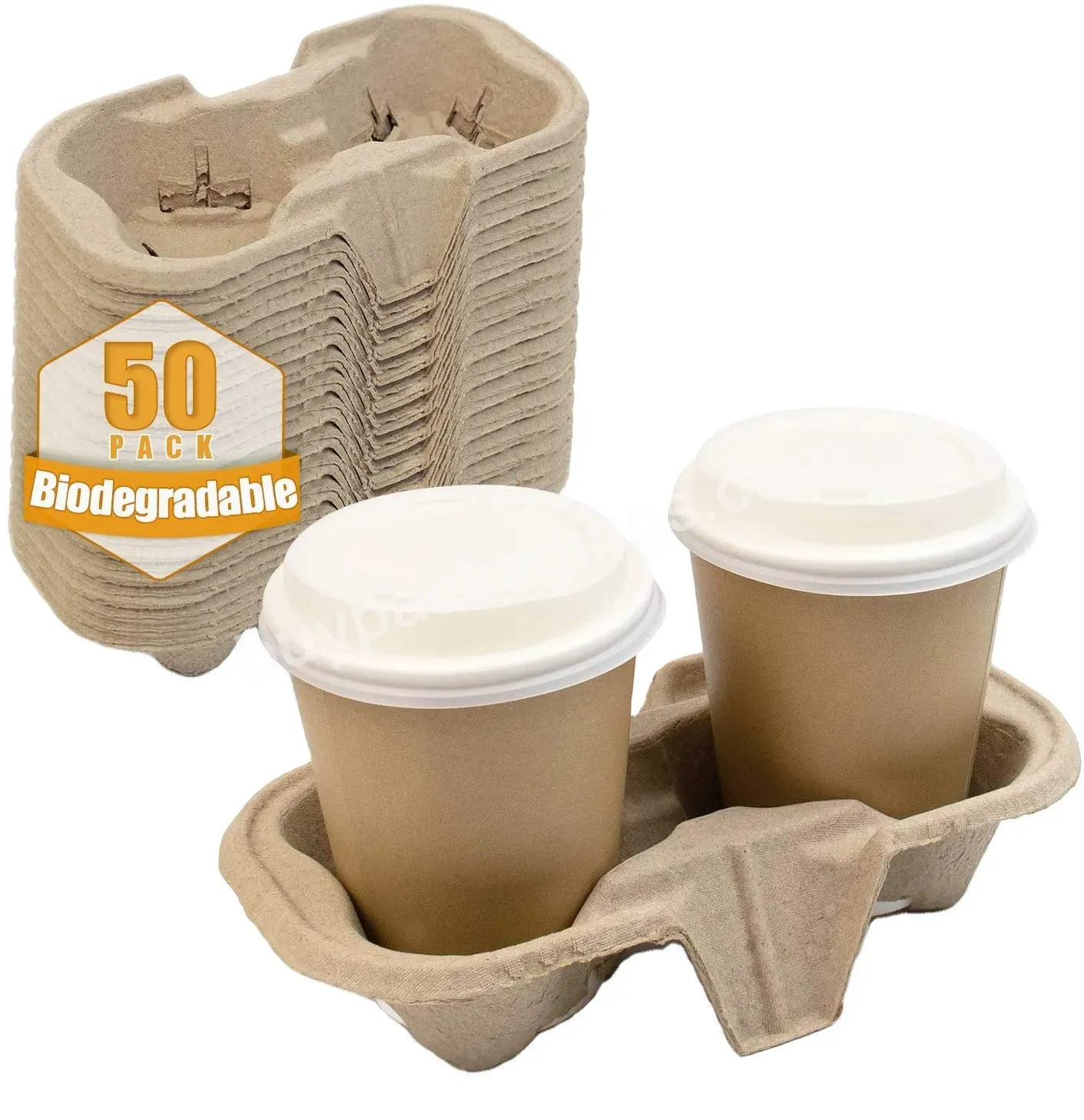 Coffee Tray Cordless Warming Tray Molded Pulp 2 Cup Tray Eco Friendly Recyclable And Degradable Waterproof