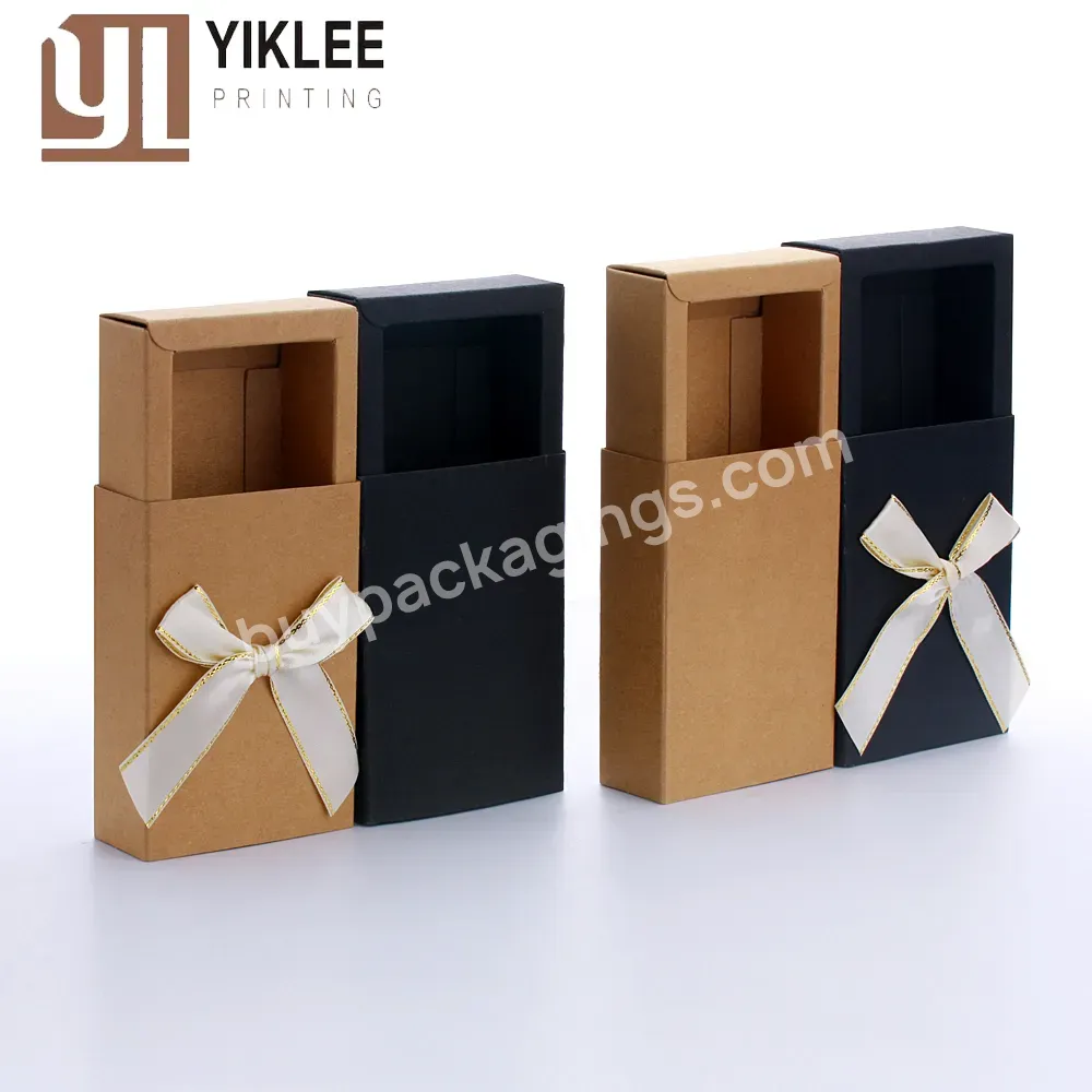 Collapsible Foldable Gift Factory Wholesale Black Drawer Box With Bow Perfume Bottle Packaging Boxes Elegant Kraft Paper Box