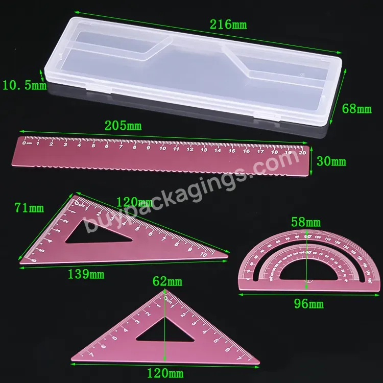 Color 4pcs Rulers Geometry Math Sets Tool Metal Aluminum Triangle Scale Ruler Set With Plastic Box For School Kids Student - Buy Triangle Scale Ruler,Rulers For School,Multi Function Ruler.