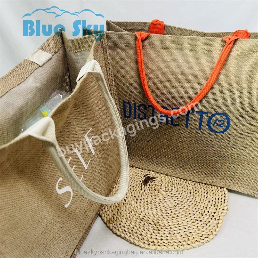 Color Handle Printed Rope Handling Jute Shopping Bag Custom Logo Printed Canvas Linen Tote Bag Environmental Friendly Tote Bag