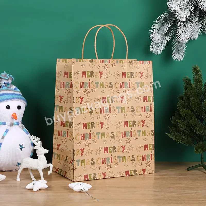 Color Holiday Packaging Custom Logo Printing Brown Kraft Paper Bags For Christmas