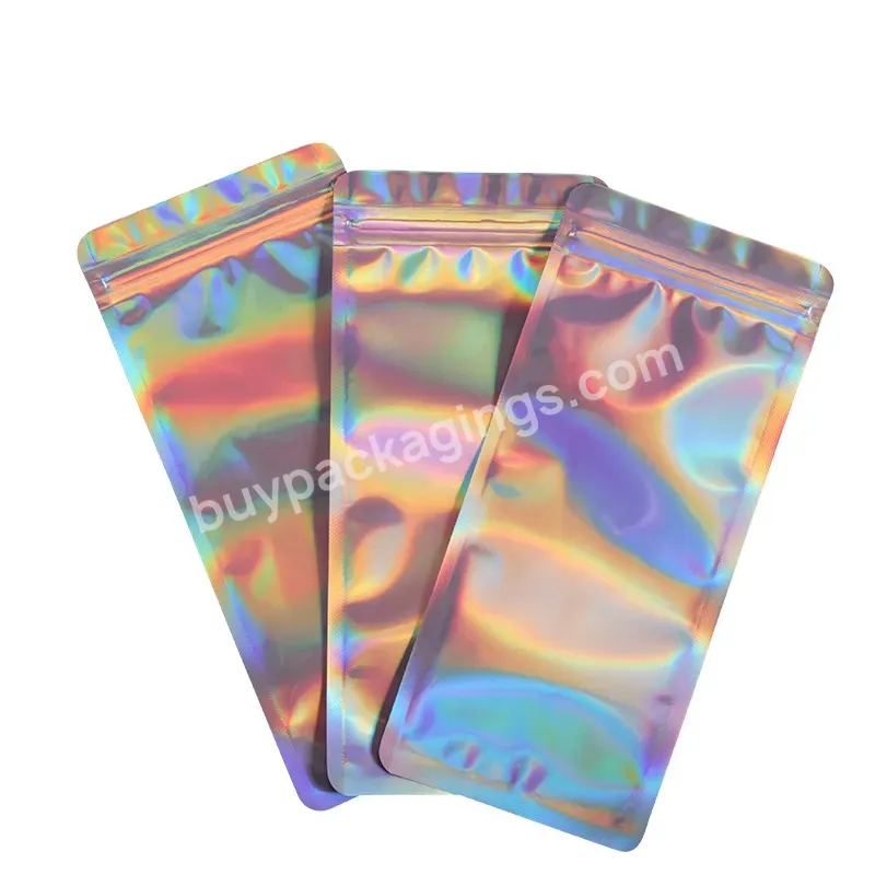 Color Stand Up Pouch One Side Clear Back Foil Hologram Original Heat Transfer Holographic Mylar Bags - Buy Holographic Mylar Bags,Company Logo Print Square Bottom Transparent Food Grade Holographic Packaging Bags,Recycled Biodegradable Holographic Di