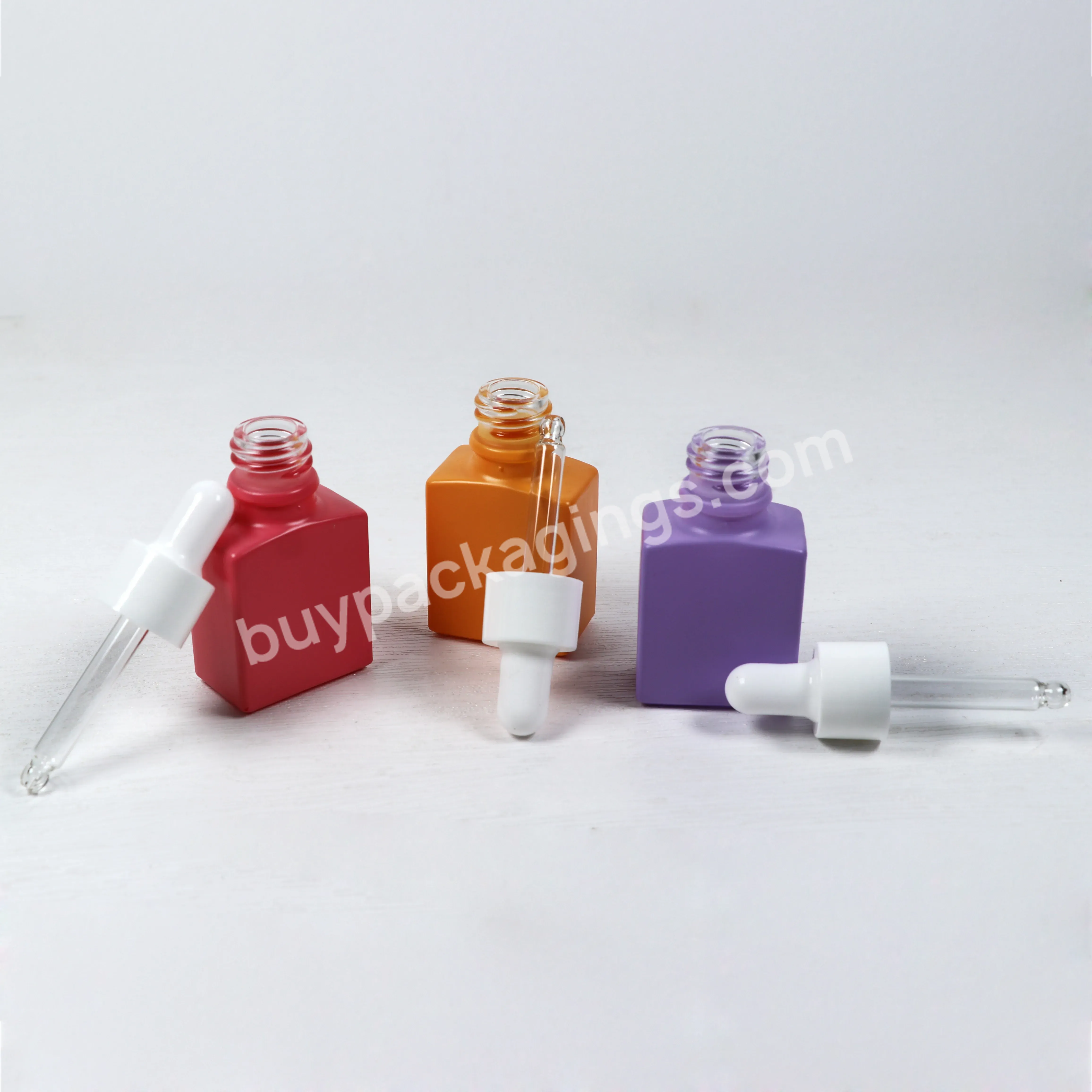 Colored Flat Square Rectangle Perfume Luxury 15ml 30ml Hair Essential Oil Glass Dropper Bottles