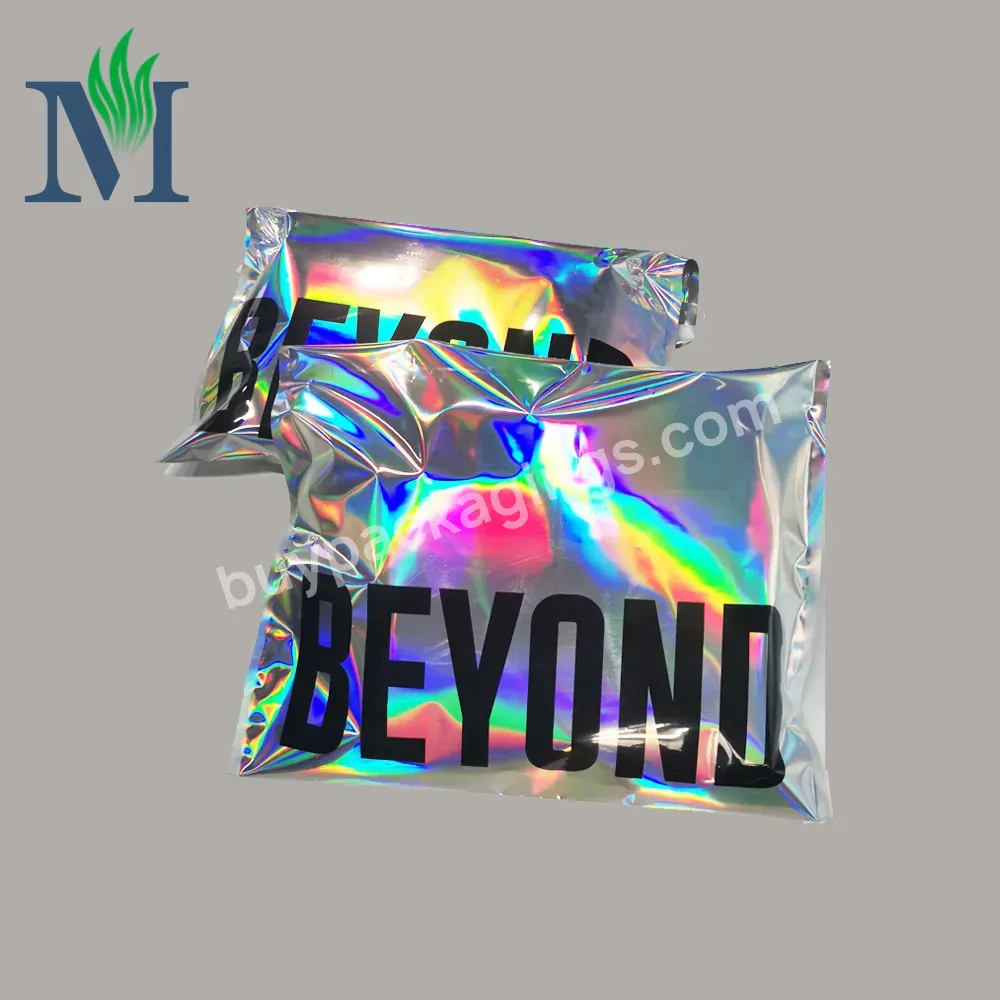 Colorful Glossy Plastic Pvc Makeup Adhesive Aluminium Metallic Rainbow Foil Poly Holographic Mailers Mailing Bags