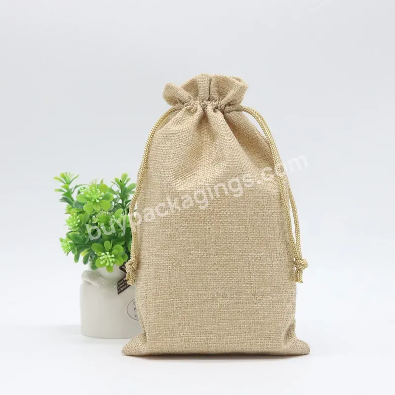 Colorful Luxury Hessian Jute Drawstring Wedding Party Gift Packaging Pouch Reusable Wine Jute Sack Bag