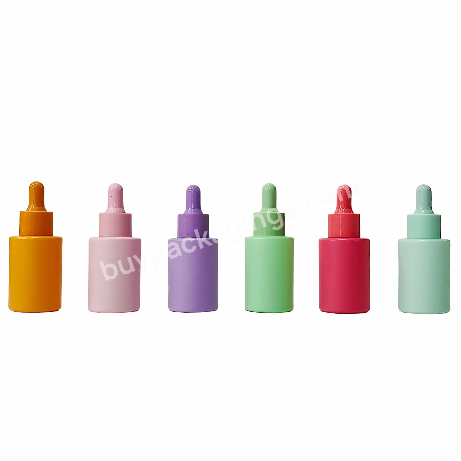 Colorful Matte 30ml Blue Green Red Yellow Purple Eye Cream Essential Oil Cosmetic Packaging Flat Shoulder Glass Dropper Bottle