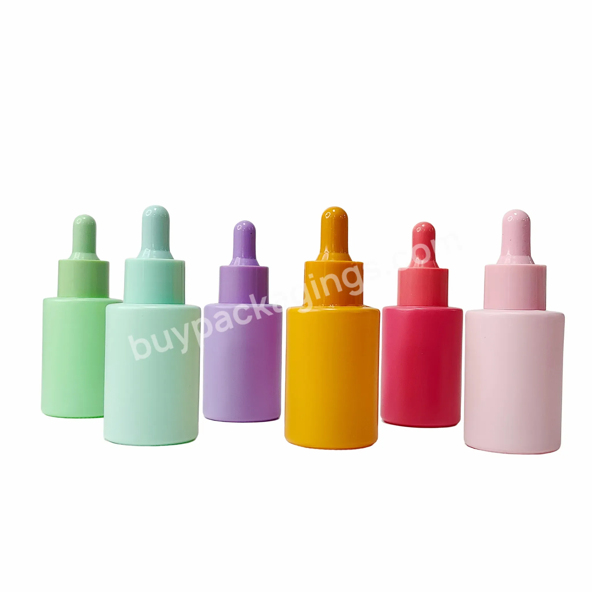 Colorful Matte 30ml Blue Green Red Yellow Purple Eye Cream Essential Oil Cosmetic Packaging Flat Shoulder Glass Dropper Bottle