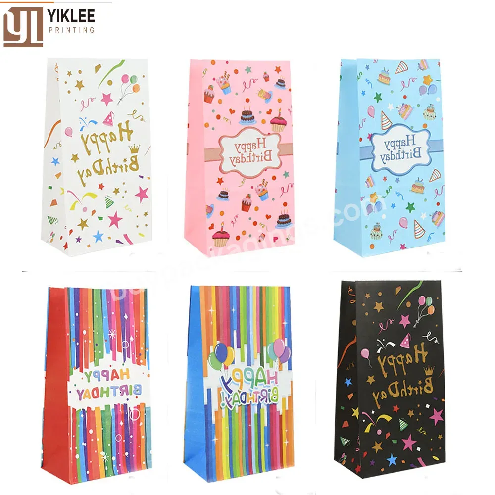 Colour Printing Kraft Paper Candy Cook Bags Kid Birthday Baby Party Happy Birthday Gift Decorations Box Food Packaging Bag
