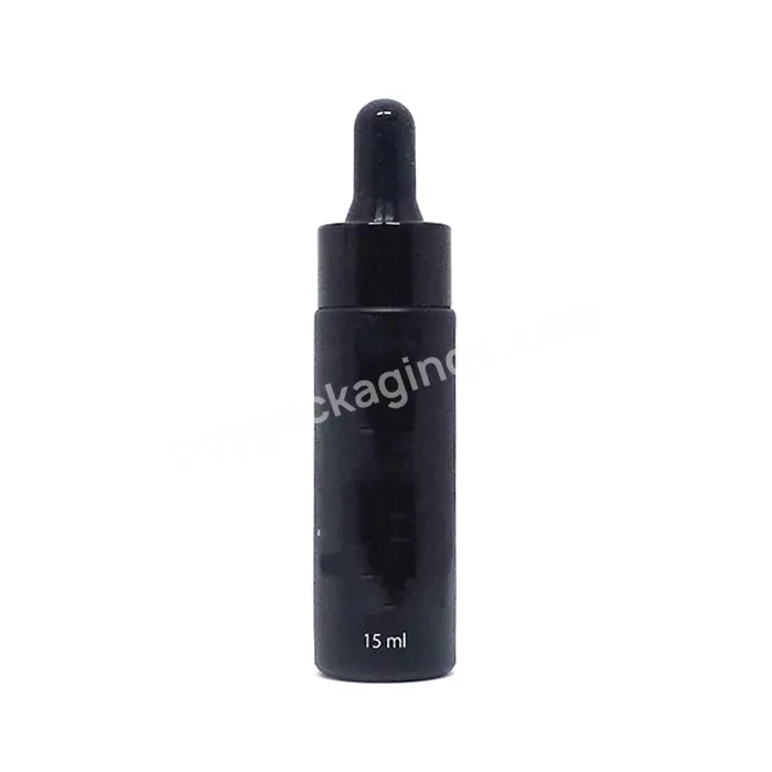 Competitive Price 15ml 30ml Matt Black Transparent Essence Skin Care Empty Round Glass Bottle With Black Dropper