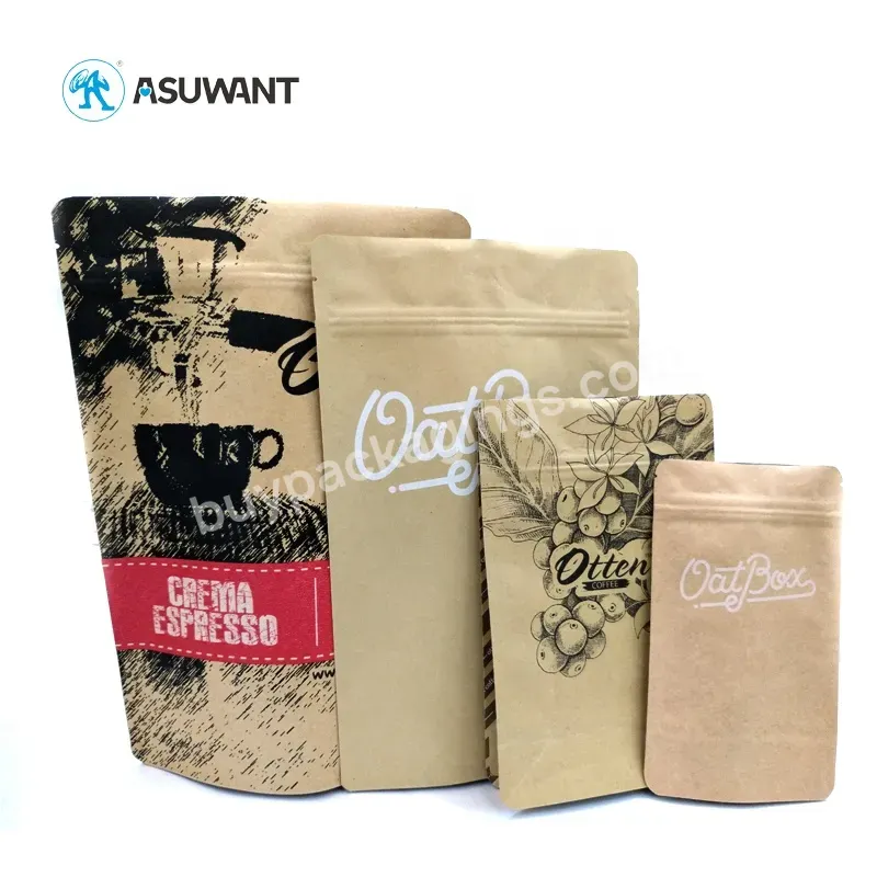 Compostable Biodegradable Brown Kraft Paper Zip Lock Aluminum Foil Plastic Bags Coffee Food Package