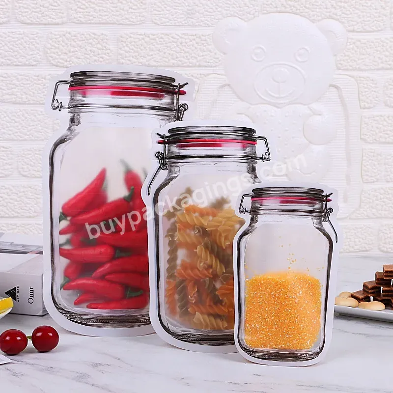 Cooking Bottle Special Shape Mason Jar Bag Transparent Stand Up Ziplock Plastic Bag