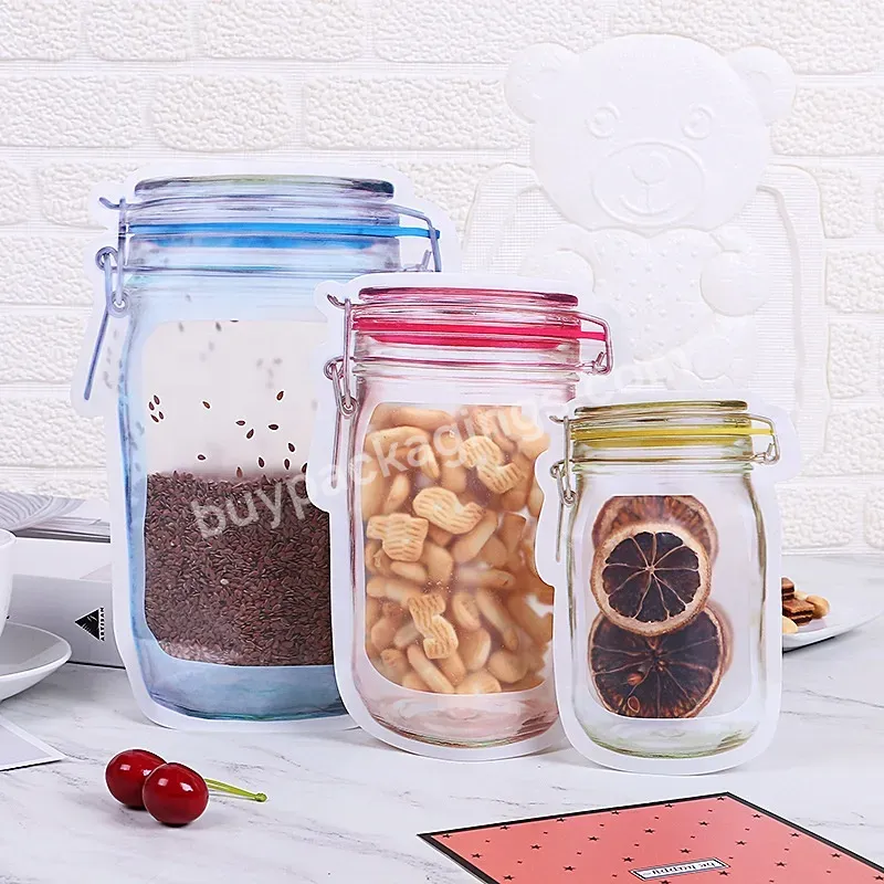 Cooking Bottle Special Shape Mason Jar Bag Transparent Stand Up Ziplock Plastic Bag